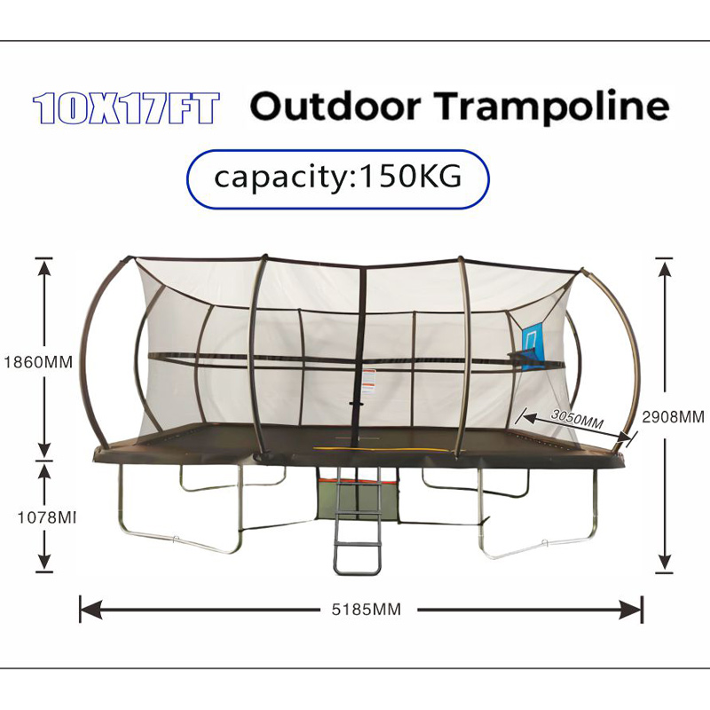 Big Air Super Bounce 10x17ft Rectangular Trampoline with Safety Enclosure Black - Free Ladder Shoe Tidy Anchor Kit Basketball - Image 5