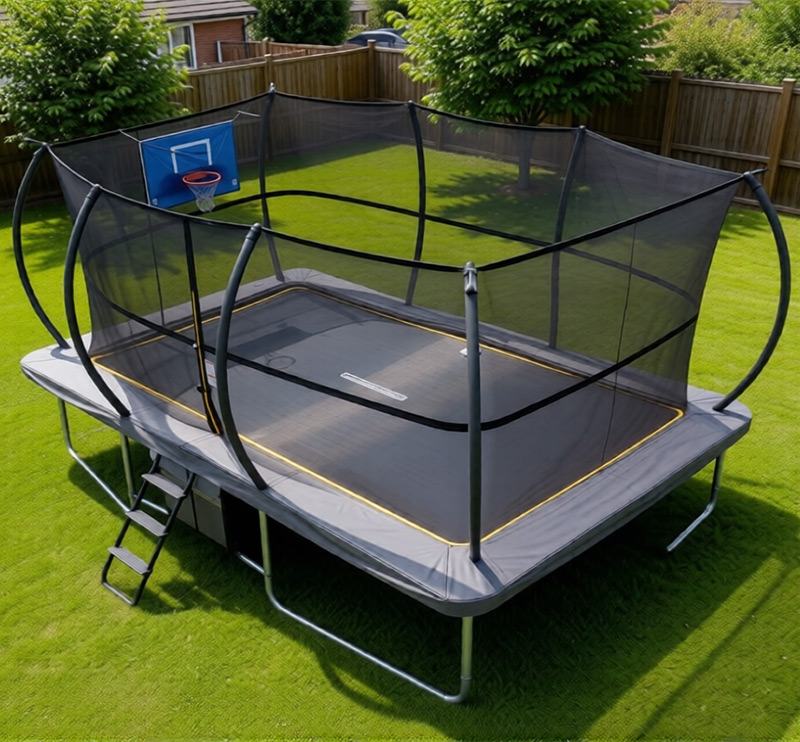 Big Air Super Bounce 10x17ft Rectangular Trampoline with Safety Enclosure Grey - Free Ladder Shoe Tidy Anchor Kit Basketball - Image 4