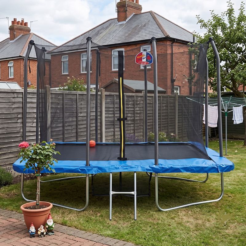 Big Air 6x8ft Rectangular Trampoline with Safety Enclosure Blue FREE Ladder Basketball Game & Shoe Tidy