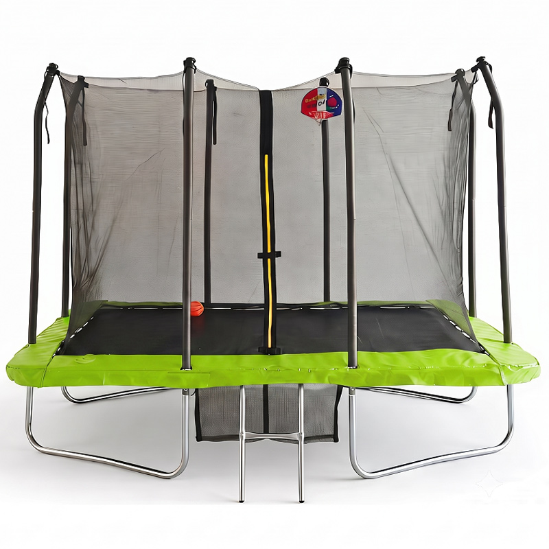 Big Air 5x7ft Rectangular Trampoline with Safety Enclosure Green FREE Ladder Basketball Game & Shoe Tidy