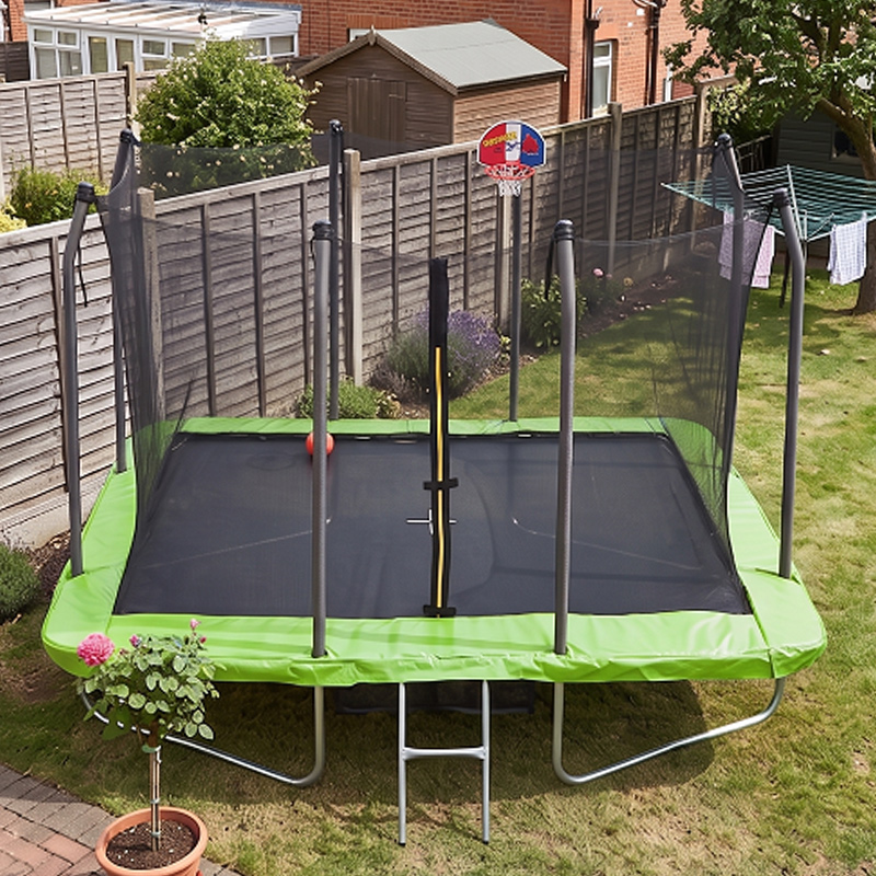 6x8ft Rectangular Trampoline with Safety Enclosure FREE Ladder Basketball Game & Shoe Tidy