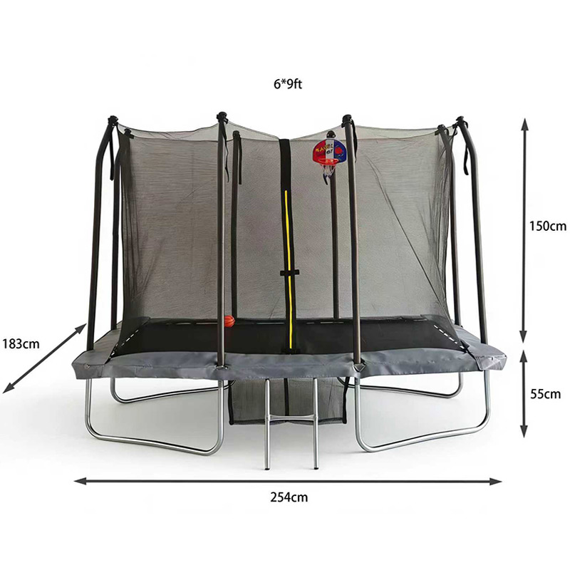 6x8ft Rectangular Trampoline with Safety Enclosure FREE Ladder Basketball Game & Shoe Tidy